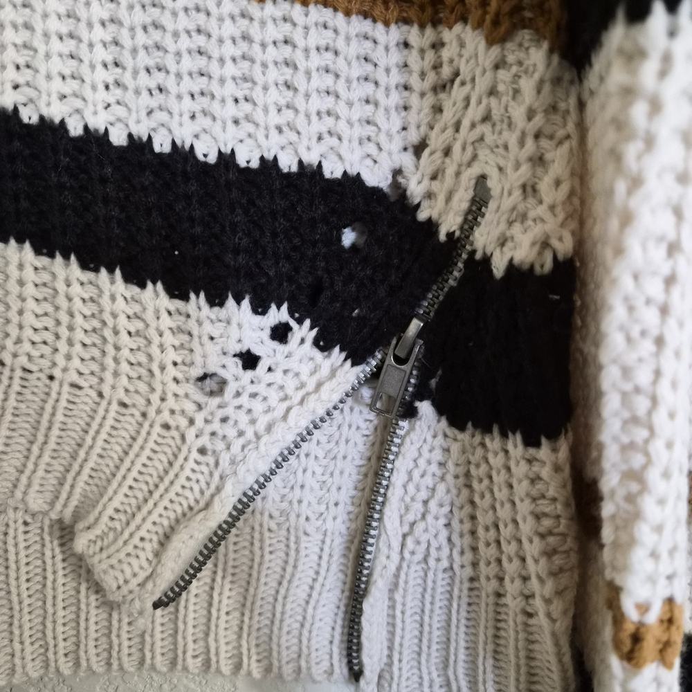 Striped Knit Sweater - Cream, Black, and Brown - Picture 3 of 4